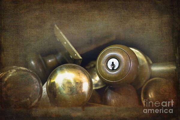 Door Art Print featuring the photograph Old brass door knobs by Jane Rix