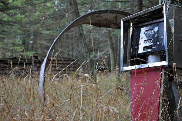 Montana Art Print featuring the photograph Old Gas Pump in the Montana Woods by Bruce Gourley