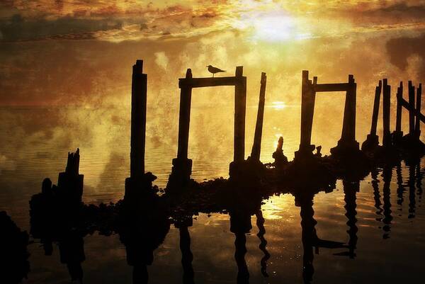 Sunset Art Print featuring the photograph Old Pier At Sunset by Marty Koch