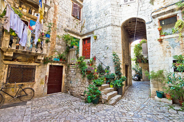 Trogir Art Print featuring the photograph Old stone street of Trogir by Brch Photography