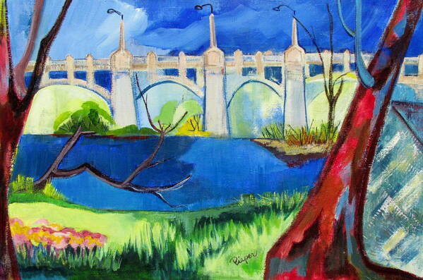 Western Gateway Bridge Art Print featuring the painting Old Western Gateway Bridge Schenectady to Scotia by Betty Pieper