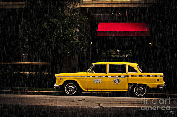 Yellow Cab In Rain Art Print featuring the photograph Old Yellow Cab in Rain by Imagery by Charly