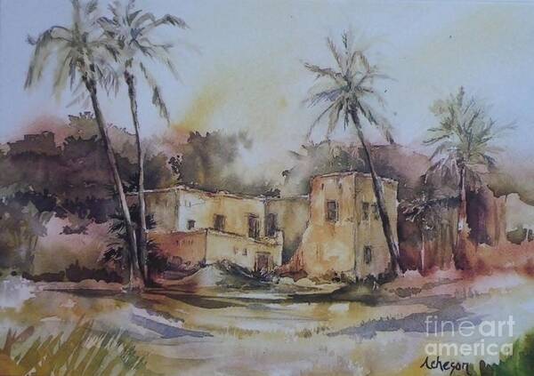 Oman Art Print featuring the painting Omani house by Donna Acheson-Juillet