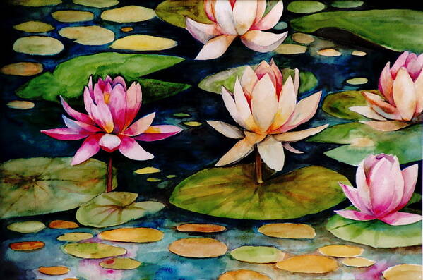 Lily Art Print featuring the painting On Lily Pond by Jun Jamosmos