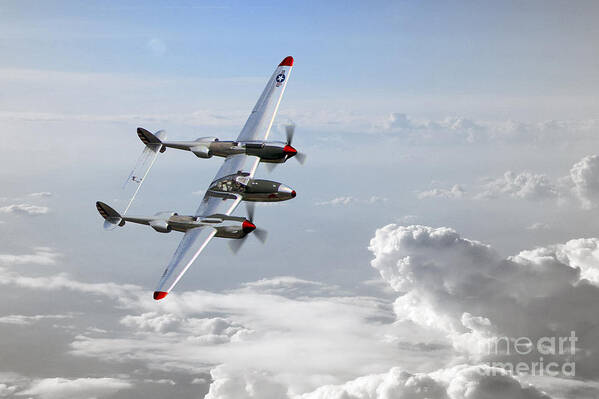 Lockheed P38 Lightning Art Print featuring the digital art P38 Patrol by Airpower Art