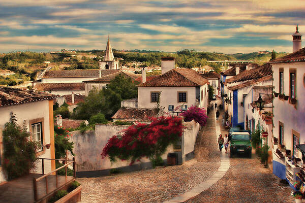 Little Town Art Print featuring the photograph Painted postcard from Obidos by Aleksander Rotner