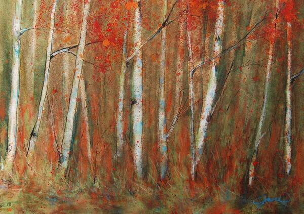 Birch Trees Art Print featuring the painting Paper Birch by Jani Freimann
