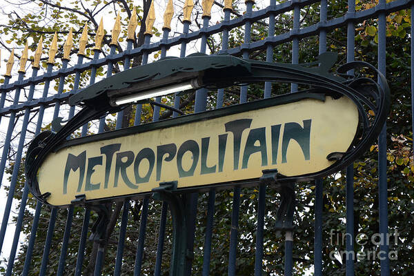 Paris Art Print featuring the photograph Paris Metropolitain Sign - Paris Metro Art Nouveau Signs - Paris Metro Sign Black and Gold by Kathy Fornal
