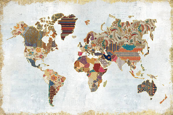 Beige Art Print featuring the painting Pattern World Map by Laura Marshall