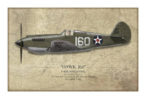 Aviation Art Print featuring the painting Pearl Harbor P-40 Warhawk - Map Background by Craig Tinder