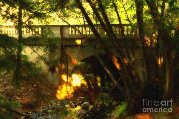 Berkeley Art Print featuring the photograph Pedestrian Bridge And Strawberry Creek . 7D10132 . Painterly by Wingsdomain Art and Photography