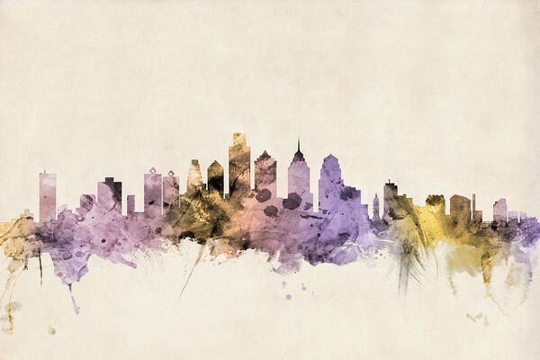 Philadelphia Art Print featuring the digital art Philadelphia Pennsylvania Skyline by Michael Tompsett
