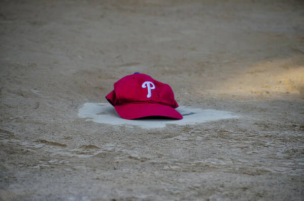 Phillies Art Print featuring the photograph Phillies Hat on Home Plate by Bill Cannon