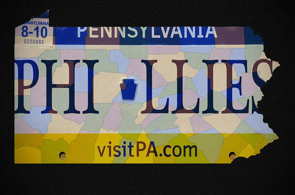 Phillies License Plate Map Art Print featuring the photograph Phillies License Plate Map by Bill Cannon