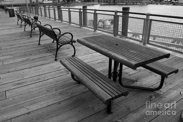 Picnic Table Art Print featuring the photograph Picnic Table and Benches on Bordwalk by Tom Brickhouse