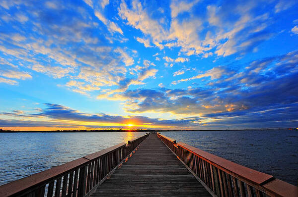 Pier Art Print featuring the photograph Pier into the Sunset by Patrick Wolf