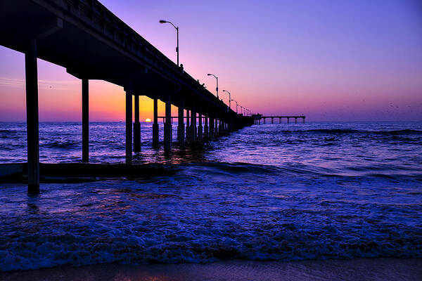 Sunset Art Print featuring the photograph Pier Sunset Ocean Beach by Garry Gay
