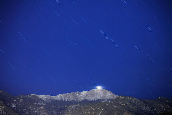 Long Exposure Art Print featuring the photograph Pikes Peak Under The Stars by Darren White