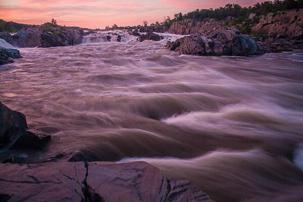 Landscape Art Print featuring the photograph Pink Sunset at Great Falls by Tony Delsignore