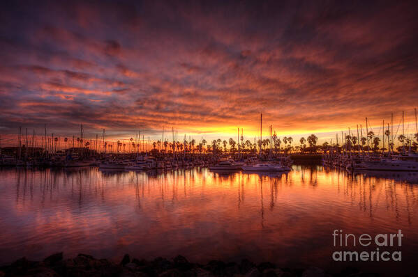 Ventura Beach Art Print featuring the photograph Pink sunset at marina by Dan Friend