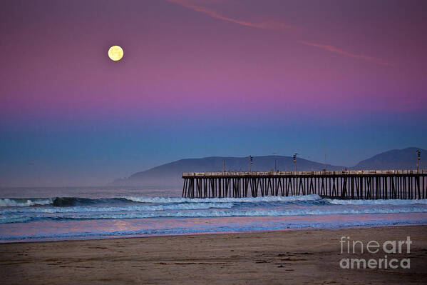 Beach Art Print featuring the photograph Pismo Beach Moonset At Sunrise by Mimi Ditchie