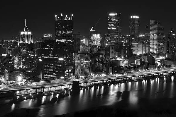 Pittsburgh Art Print featuring the photograph Pittsburgh Black and White Night by Frozen in Time Fine Art Photography