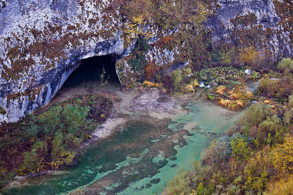 Croatia Art Print featuring the photograph Plitvice lakes National park cave by Brch Photography