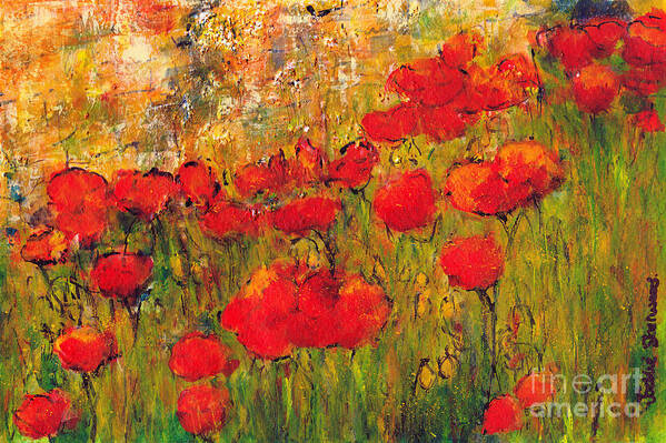 Mixed Media Art Print featuring the painting Poppies at the Chateau by Jackie Sherwood