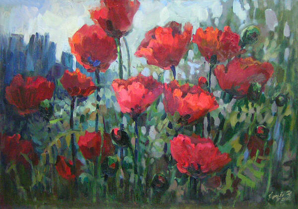Poppies Art Print featuring the painting Poppies by Juliya Zhukova