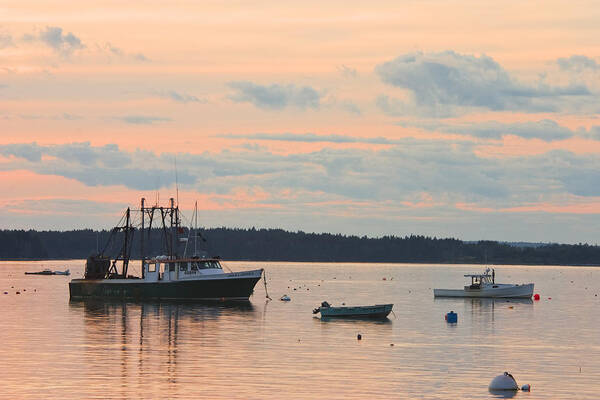 Maine Art Print featuring the photograph Port Clyde Maine Fishing Boats At Sunset by Keith Webber Jr