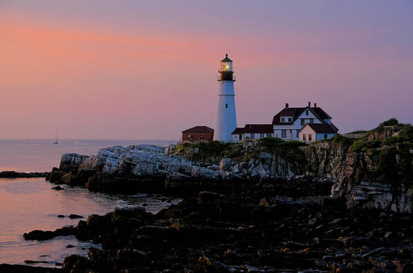 Portland Head Lighthouse Art Print featuring the photograph Portland Head Lighthouse At Daybreak by Liz Mackney