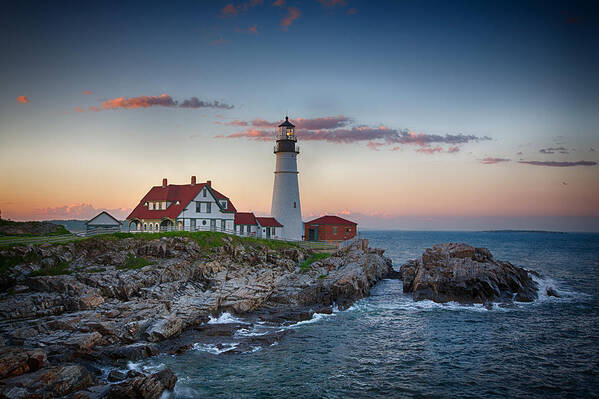 Lighthouse Art Print featuring the photograph Portland Headlight Sunset by John Haldane