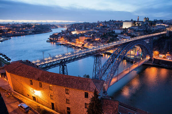 Porto Art Print featuring the photograph Porto Cityscape in Portugal at Twilight by Artur Bogacki
