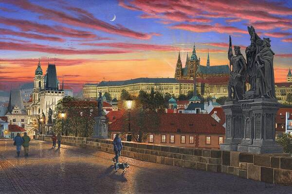 Landscape Art Print featuring the painting Prague at Dusk by Richard Harpum