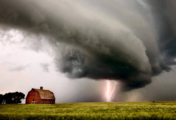Storm Art Print featuring the photograph Prairie Storm Clouds lightning storm by Mark Duffy