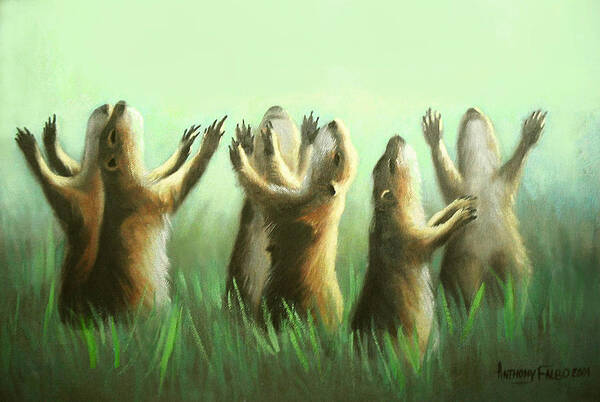 Praising Prairie Dogs Art Print featuring the painting Praising Prairie Dogs by Anthony Falbo