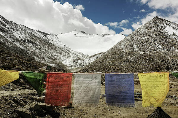 Tranquility Art Print featuring the photograph Prayer Flags Against Snow Capped by Boxedfish