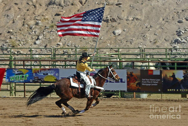 Rodeo Art Print featuring the photograph Presenting the Colors by Bob Hislop