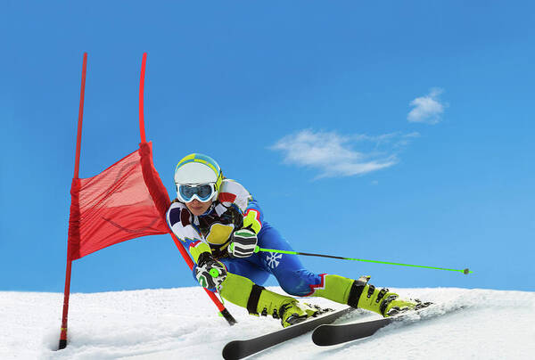Ski Pole Art Print featuring the photograph Professional Female Ski Competitor At by Technotr