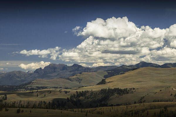 Scenic Art Print featuring the photograph Puffy Clouds over Mountains and Hills in Yellowstone by Randall Nyhof