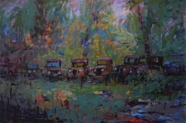 Old Cars Art Print featuring the painting Put out to pasture by R W Goetting