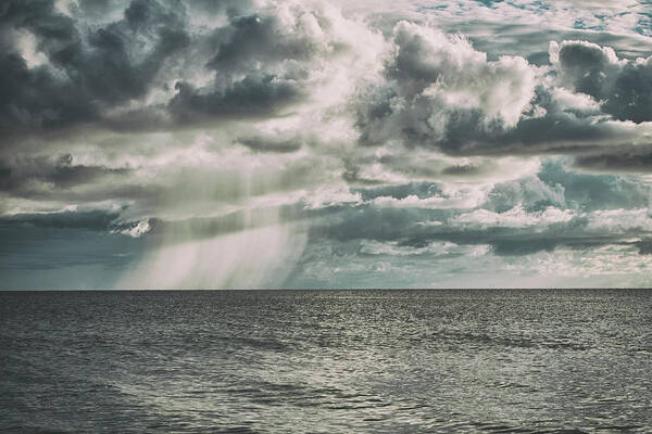 Scenics Art Print featuring the photograph Rain And Clouds Over The Gulf Of Mexico by Rebecca Nelson