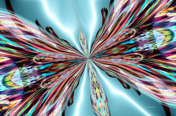 Rainbow Art Print featuring the digital art Rainbow Glass Butterfly on Blue Satin by Maria Urso