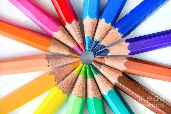 Pencils Art Print featuring the photograph Rainbow colored pencils by Delphimages Photo Creations