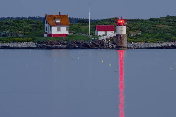 Boothbay Harbor Art Print featuring the photograph Ram Island Lighthouse At Night Maine by Keith Webber Jr