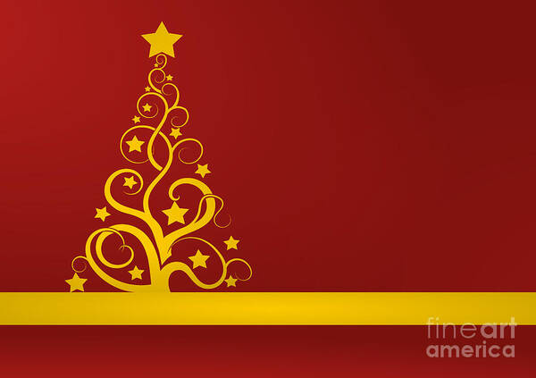 Christmas Art Print featuring the digital art Red and gold Christmas card by Martin Capek