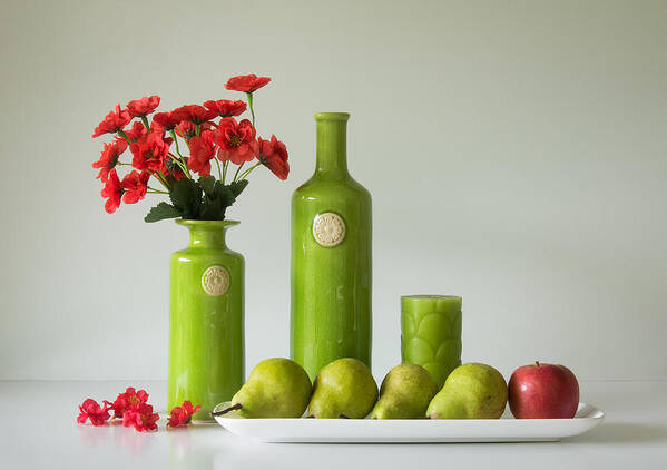 Red Art Print featuring the photograph Red And Green With Apple And Pears by Jacqueline Hammer