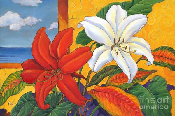 Lillie Art Print featuring the painting Red and White Lillies by Paul Brent