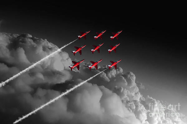 Red Art Print featuring the digital art Red Arrows Diamond 9 - Pop by Airpower Art