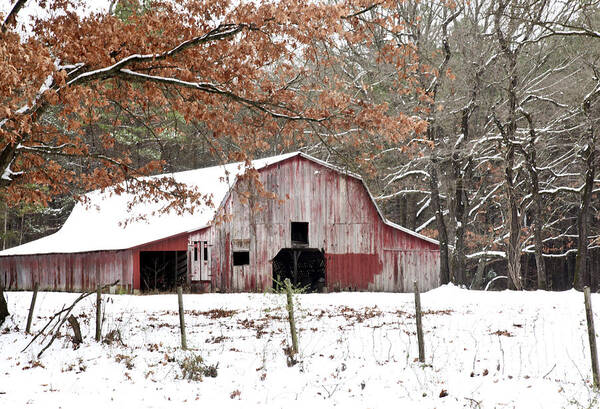 Red Art Print featuring the photograph Red Barn in Snow by Robert Camp